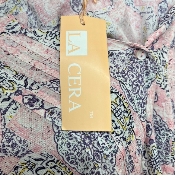 La Cera Pink Damask Print Button Long Sleeve Blouse - Picture 9 of 12